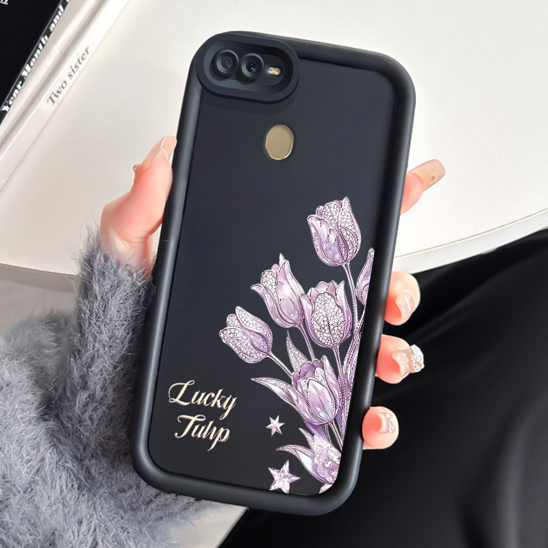 Casing Hp OPPO A7 OPPO A5s OPPO A12 OPPO A12S A11k Case Casing pola purple‑pink tulip HP Cesing mata