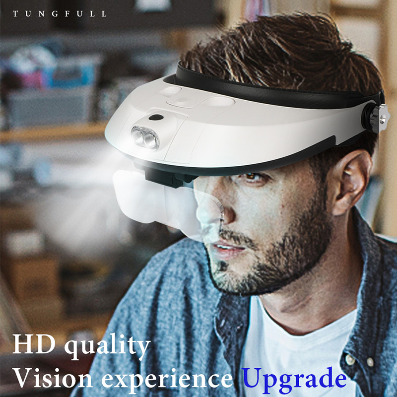 TUNGFULL Magnifier Headband es Magnifier Binocular Headset Magnifier es with Light Wearing Style