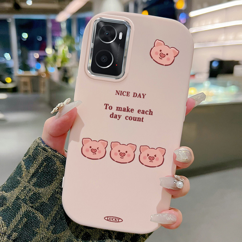 Casing Hp Untuk OPPO A36 A76 A96 4G Case Babi Pink Estetik Kasing Doff Cesing Gemoy Kesing Empuk Sil