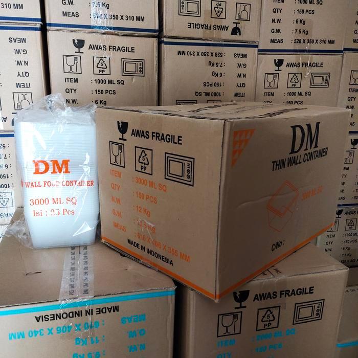 Thinwall Dm Square 3000 Ml Sq - 3000Ml Sq Persegi - 150 Set / Kardus