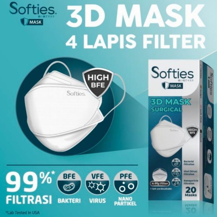 Softies 3D Mask Surgical 4Ply 20Pcs Masker Media Kf95 Softies 4Ply