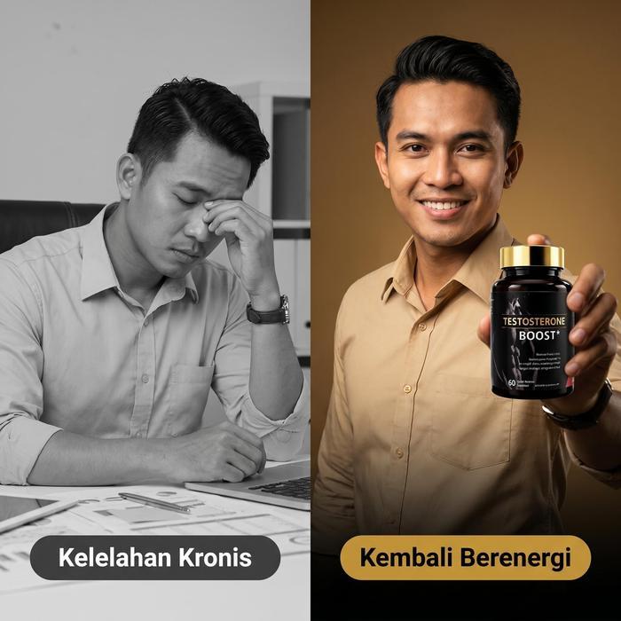 Suplemen Herbal Pria Dewasa Premium 60 Kapsul Testosterone Booster, Formula Herbal Bebas Gluten,