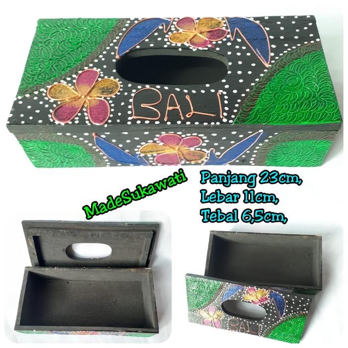 """] Kerajinan kayu kotak wadah Tempat kotak tisu tissue lukis tutul handmade bali