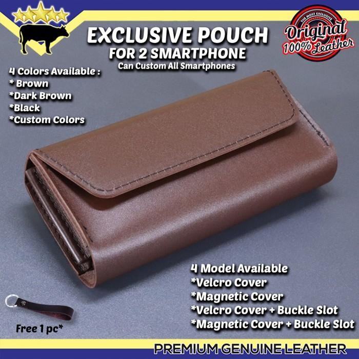 EXCLUSIVE LEATHER CASE 2 HP SARUNG HP ISI 2 HP KULIT ASLI DIJAMIN 100%