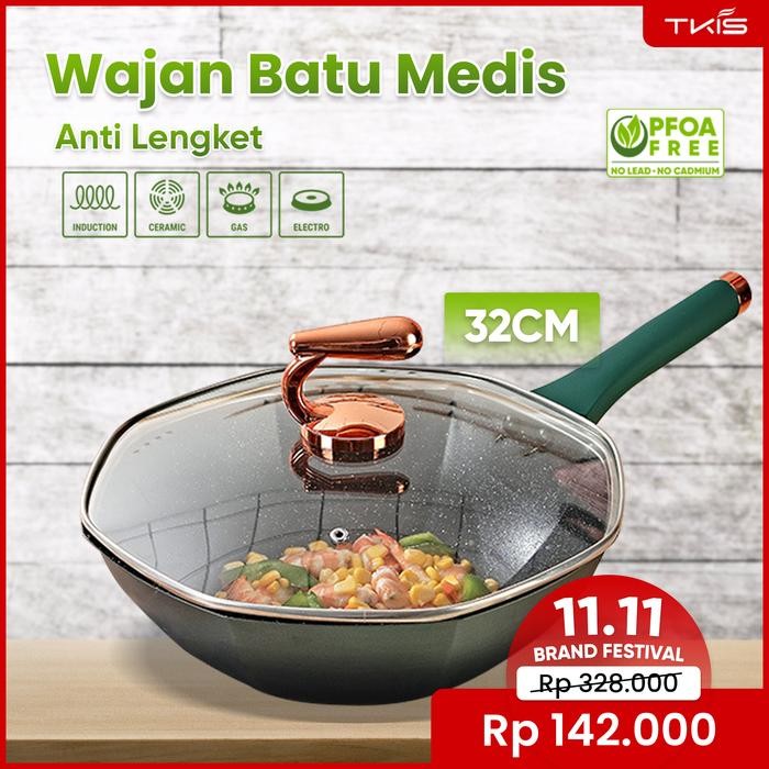 TKIS Wajan Batu Medis Persegi Delapan Free Tutupan Wajan Warna Hijau Model Baru Wajan Kokoh dan