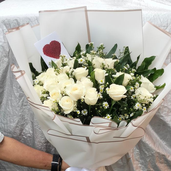 yohg- Bunga Buket Mawar Asli Bunga Mawar Putih Hadiah Anniversary