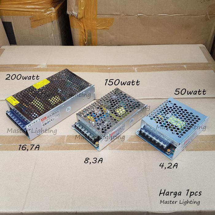Adaptor Led 12Volt 50Watt 100Watt 200Watt Mean Well Trafo Power Supply