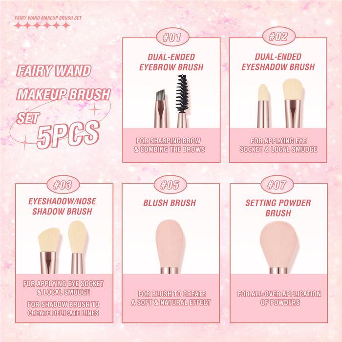 Laris- [Official] Pinkflash 5 Pcs Set Makeup Brush Set Fairy Wand Beauty Brush Makeup Tool Multi-Use