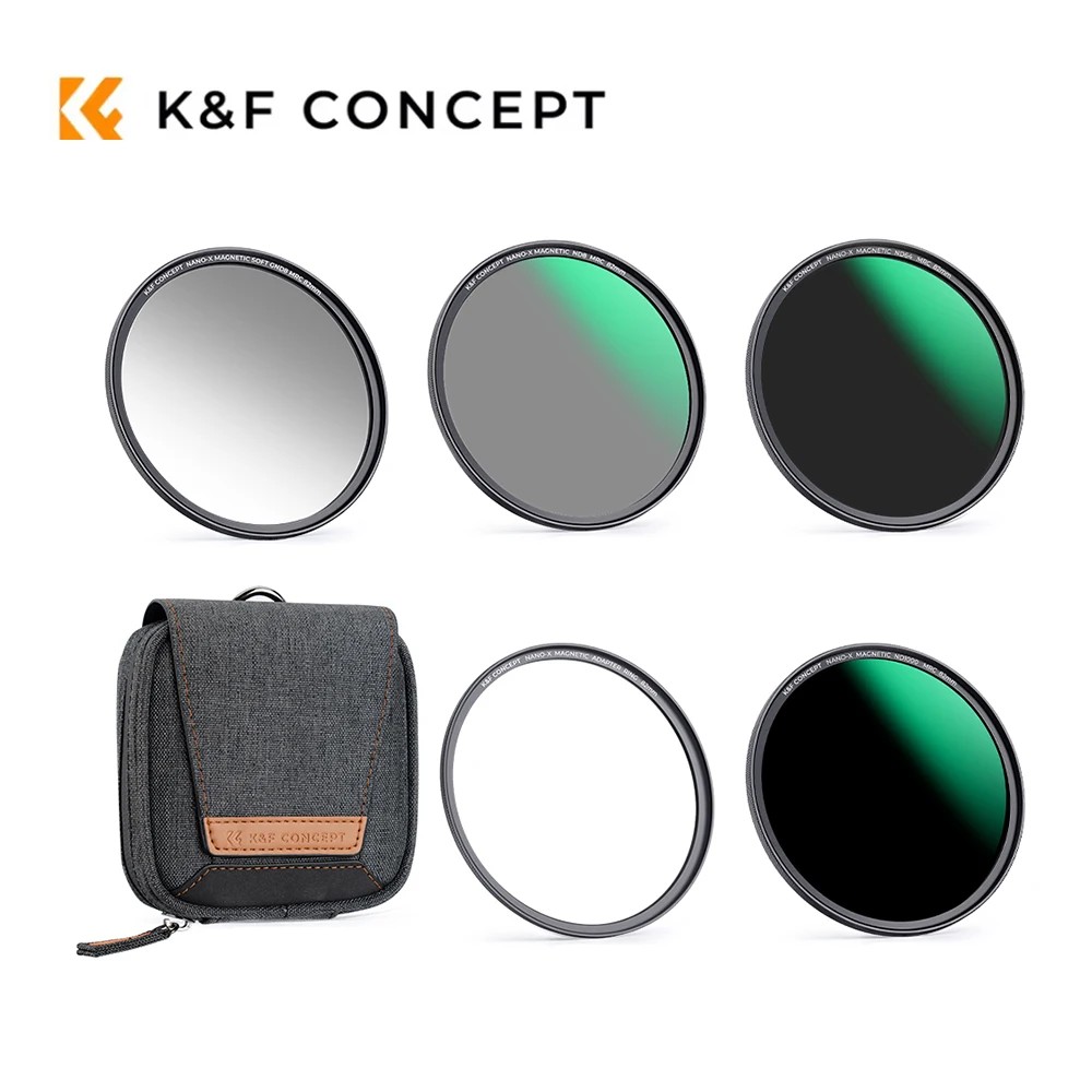 K&F CONCEPT Magnetic ND Filter Set 5PcsGND8 ND8 ND64 ND1000 ND Filter + Magnetic Base Ring,