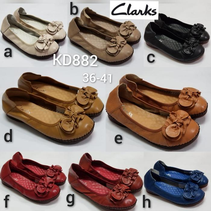Stok Terbatas Clarks Kd882 Genuine Leather Sepatu Flat Wanita Terlariss 