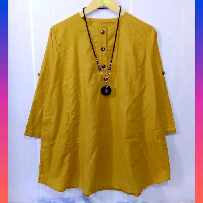 olfc- Baju Wanita Katun Linen Rami Polos Jumbo Ld 130 Busui Nyaman Dengan Kancing Depan