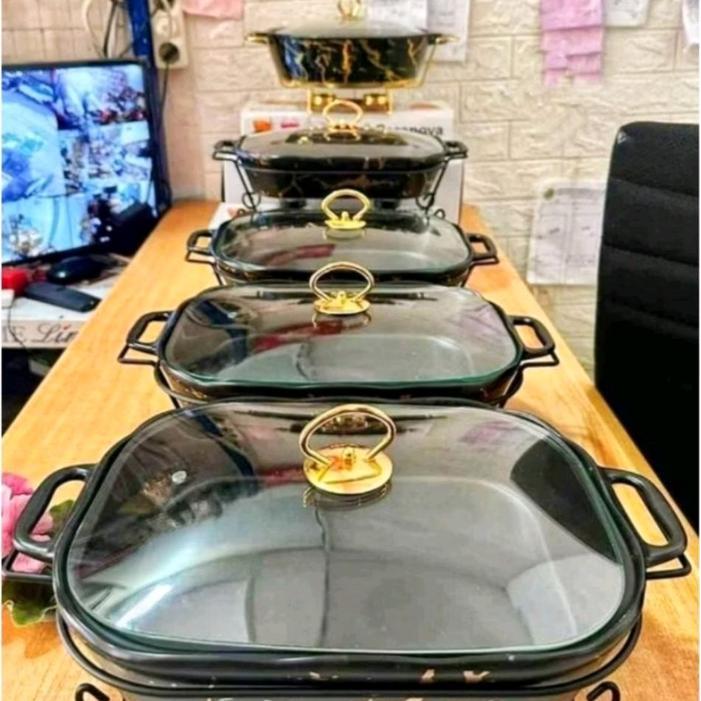 Prasmanan Keramik Vicenza Marble set 4+1 Kitchenware - Hitam