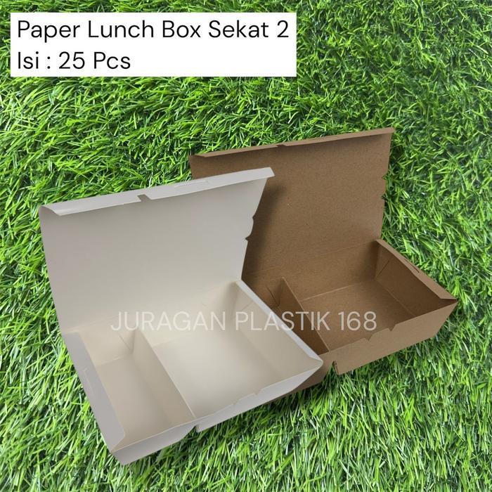 Paper Lunch Box 2 Sekat - Kotak Nasi Kraft Coklat Laminasi Uk L Besar - Isi 25 Pcs