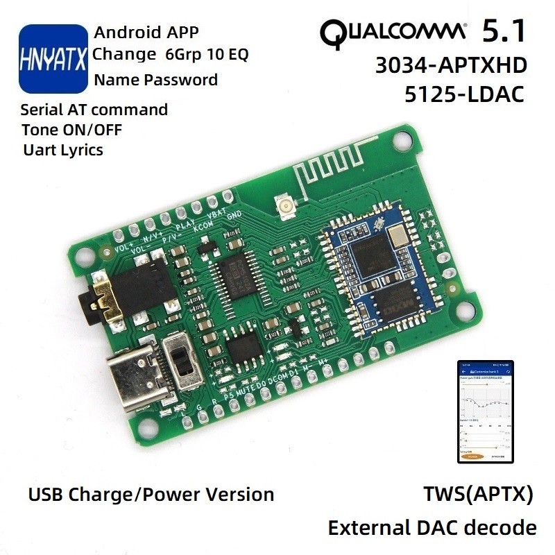 APP name change password EQ Bluetooth 5.1 Qualcomm QCC5124 LDAC QCC5125 APTXHD QCC3034 pair box TWS