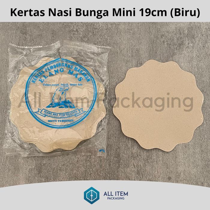 Kertas Nasi Bunga Mini Elang Mas Biru / Kertas Minyak Bulat Coklat / Alas Piring Lidi Bambu Rotan