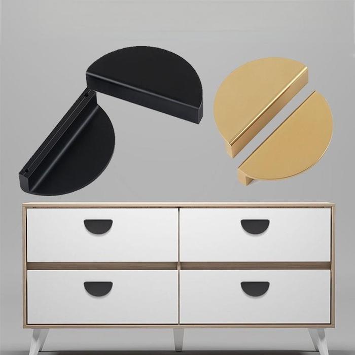 Tarikan Laci Gold Setengah Lingkaran / Tarikan Pintu Laci Bulat Hitam Knob Knop Gagang Lemari Laci /