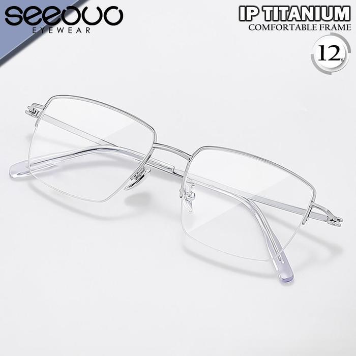 New Kacamata Seeouo Kacamata Design Kotak Style Half Rim Simple Titanium Frame High Quality Lentur