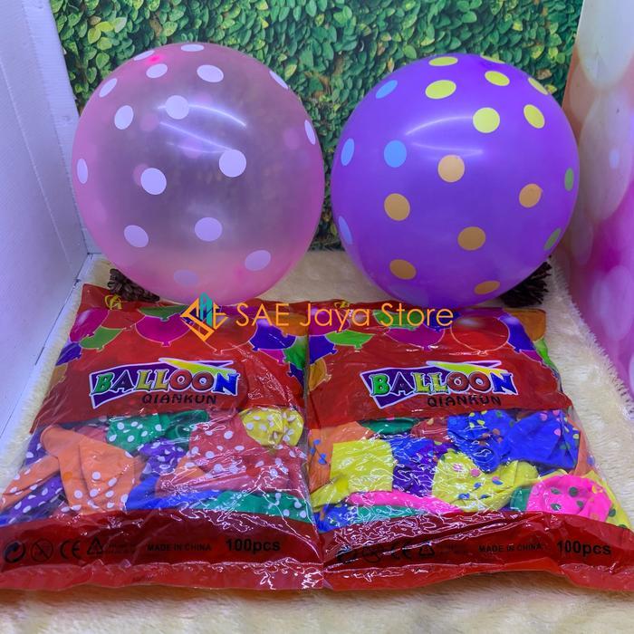 Balon Karakter Lucu (100 Pcs) Balon Karet Latex Polkadot Dan Merah Putih Motif Bendera / Balon Karet