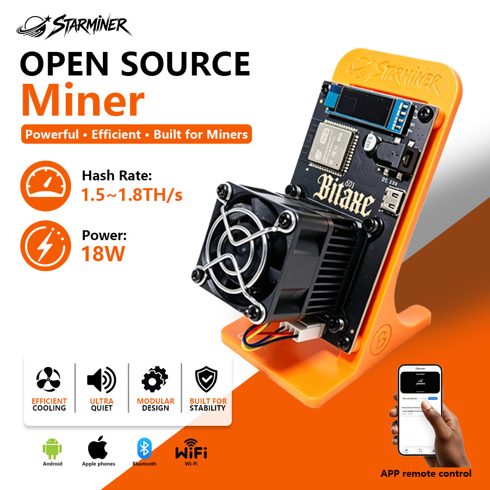 STARMINER Bitaxe Gamma 601602 1.5Ths 2026 Upgrade Silent Bitcoin Solo Miner 18W BM1370 Asic Chip