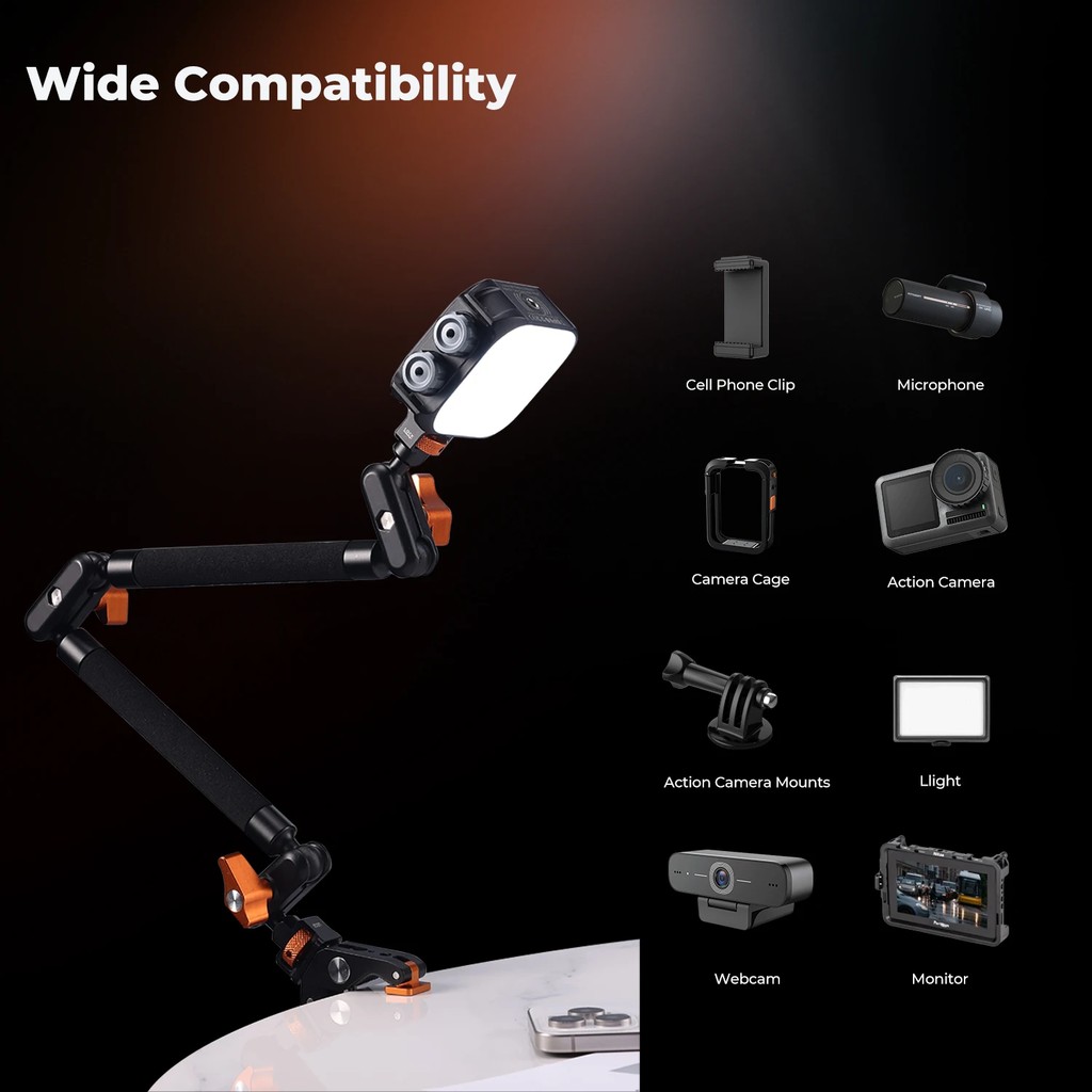 K&F CONCEPT Magic Arm Clamp Kit 22" Overhead Desk Camera Mount Long Articulating Friction Boom Arm