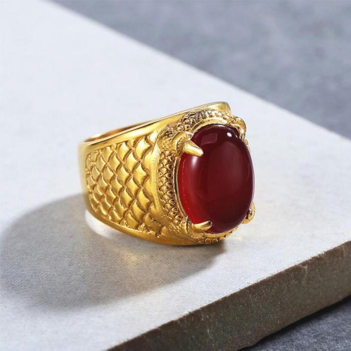 TERLARIS Fashion Pria Empat Cakar Cincin Naga Emas Cincin Naga Emas Vintage Pola Skala Naga Emas