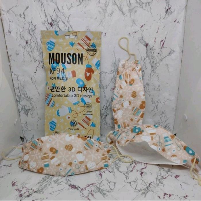 READY Masker KF94 Mouson Motif Winter Apricot Isi 10 Pcs