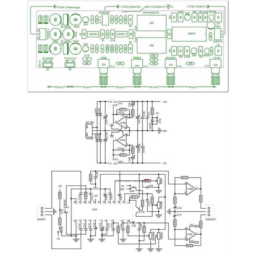 LM4610 Preamp Amplifier Tone Board Volume Control Module with 3D Surround Sound