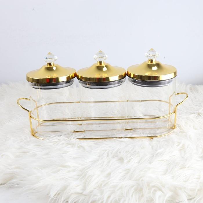 > 603Store Jar Toples Kaca Kecil Love SET 3 Bahan Steel Manik PVC Kaca Diameter 8 cm Tinggi 6 cm