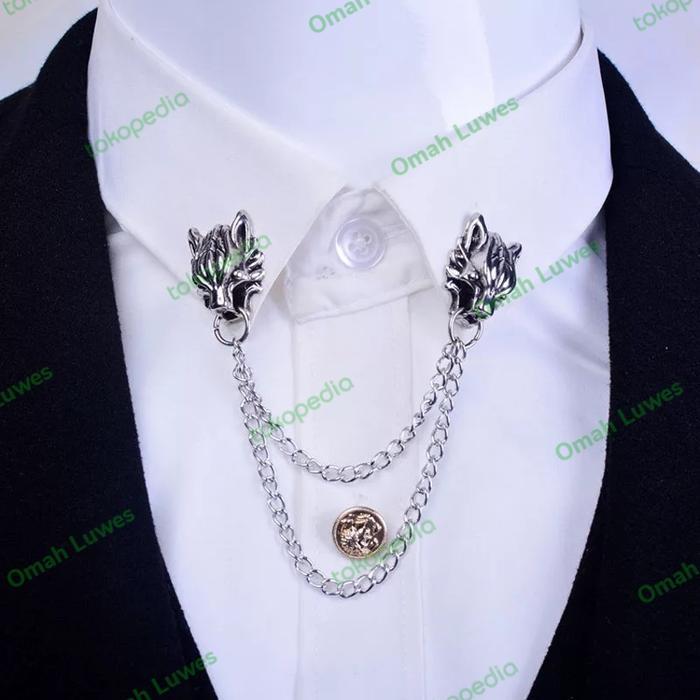 Lapel Pin Bros Jas Wedding - Wolf'S Head - Chain Pin - Aksesoris Jas