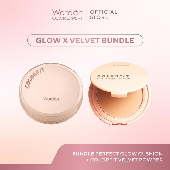 KJ Wardah Bundle Colorfit Perfect Glow Cushion + Velvet Powder Foundation - Cushion & Bedak Glowing