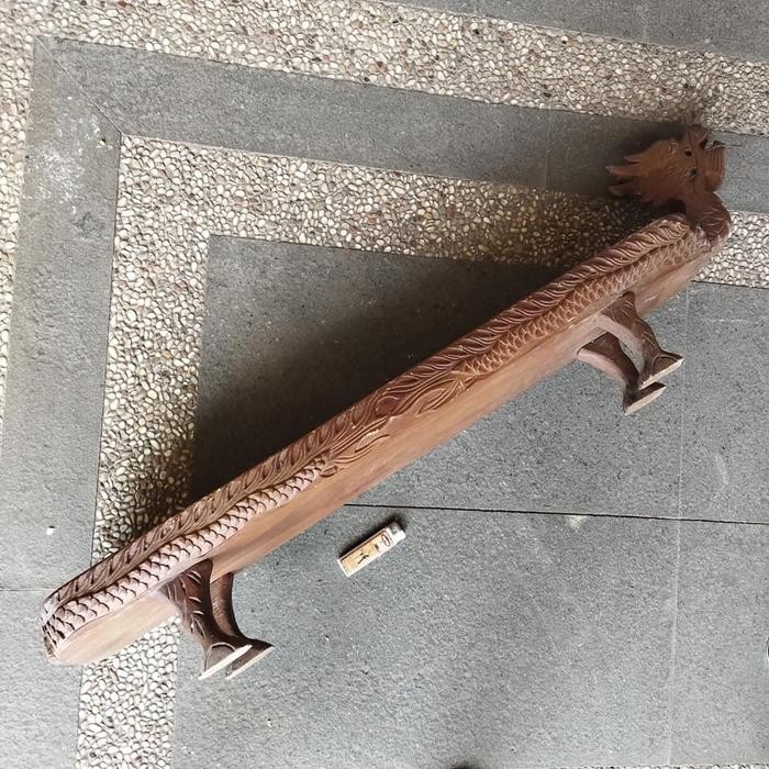PAJANGAN VINTAGE DAKON NAGA KAYU JATI UKIR 93 CM CACAT KODE 896