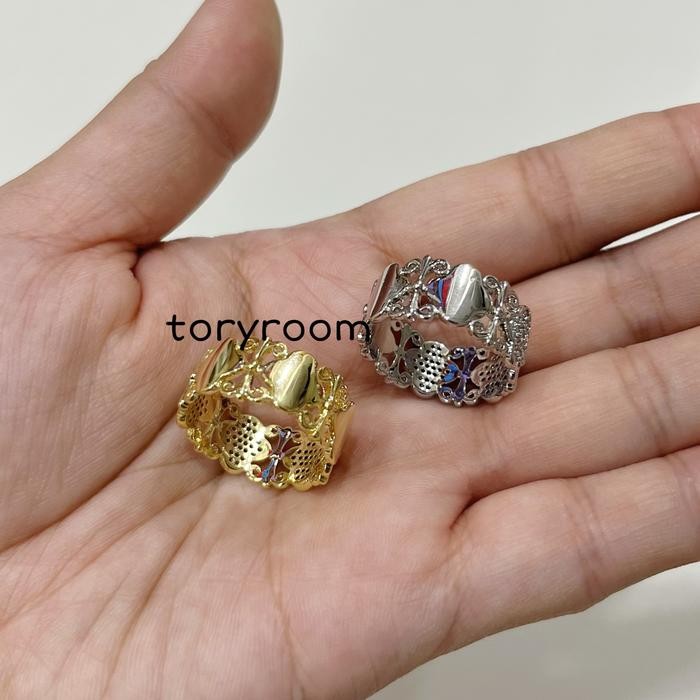 Ring hijab cincin jilbab syal scarf ukiran vintage vc clover zircon micro diamond