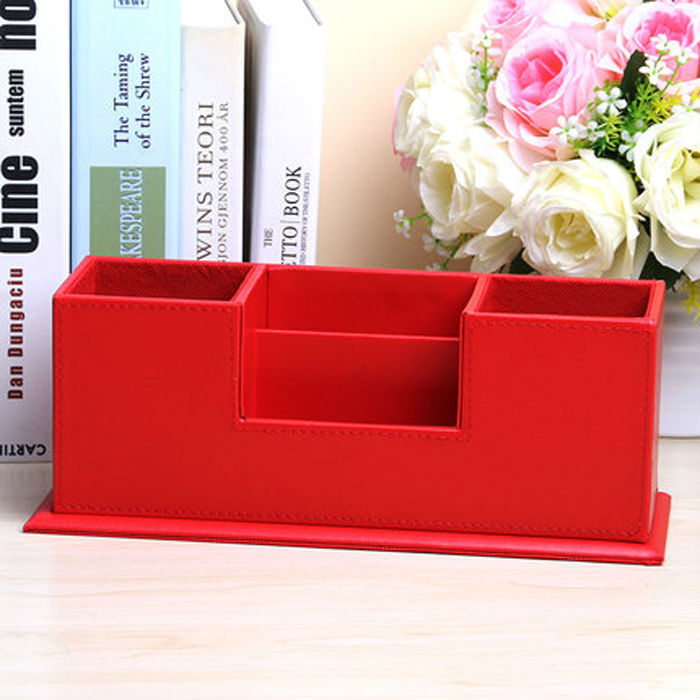 popular creative wooden PU leather school desk pen holder pen case stationery organizer desk set off