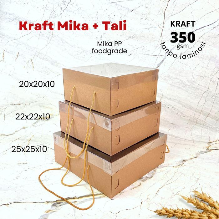 Kraft Mika Tali Box Kue Tart Cake Roti Hampers Kotak Kemasan 22x22x10