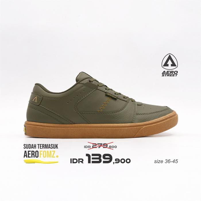 36-45 Hoops Low Gum Olive - Sepatu Sneakers Casual Pria Wanita Aero Street