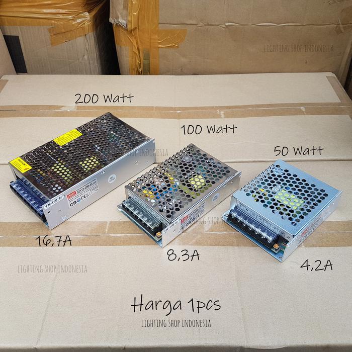 Adaptor Led 12Volt 50Watt 100Watt 200Watt Trafo Power Supply Mean Well