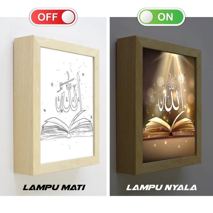 Light Painting Edisi Islami Lafadz Allah Muhammad Kabah Mekah Muslim Bingkai Lampu Menyala Pigura