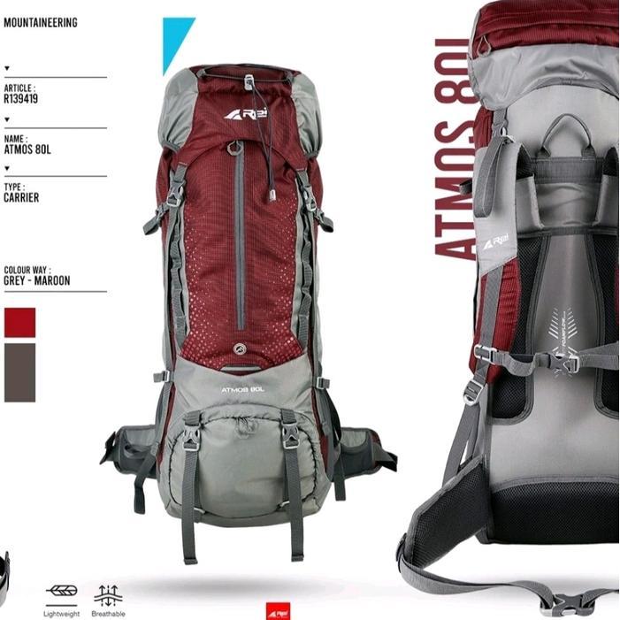 tas gunung original arei Atmos 80L dapat raincover arei outdoorgear