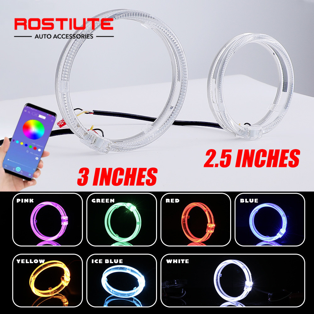 2Pcs 2.5/3 Inch Rgb Angel Eyes Halo Rings For Headlights Acrylic Automot Angel Eyes Daytime Running