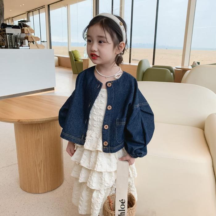 Baju Set Anak Cewe Creme/Baju Ancore Lala Rompi Jeans/Baju Undak-undak