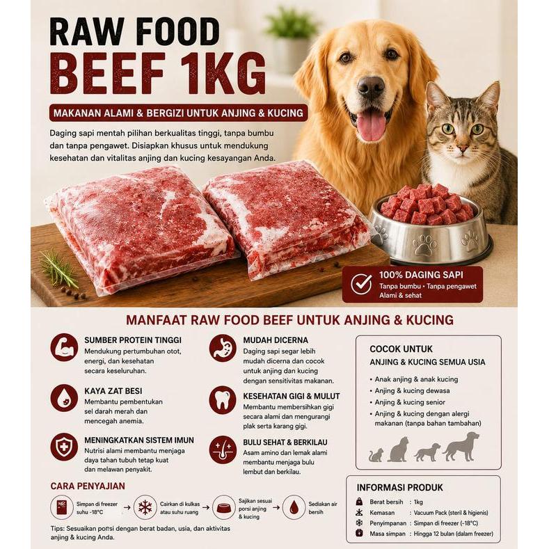 RAW FOOD KUCING-ANJING 1KG FULL DAGING SAPI GILING