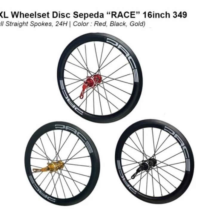 Wheelset Velg Set 16 Plus 349 Mxl Race Disc Brake 16+ 349 Roda Sepeda Set Velg Lengkap Depan