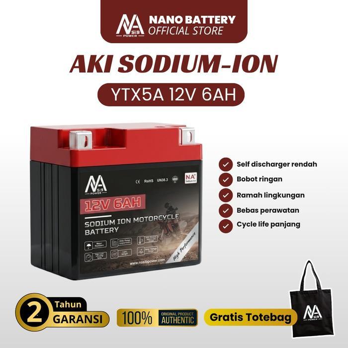 NANO BATTERY Aki Motor Sodium Ion YTX5A 12V 6Ah ACCU Kering Garansi Resmi Dari Pabrik Sendiri