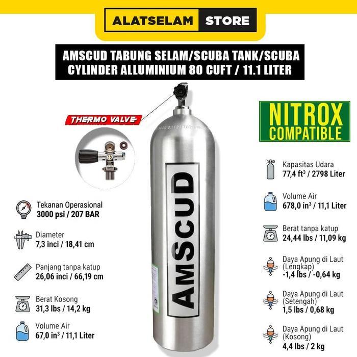 TERLARIS TABUNG SELAM 80 CUFT R80 / TABUNG SCUBA / TANK DIVE 80 CUFT 11.1 LITER / Tabung Selam /