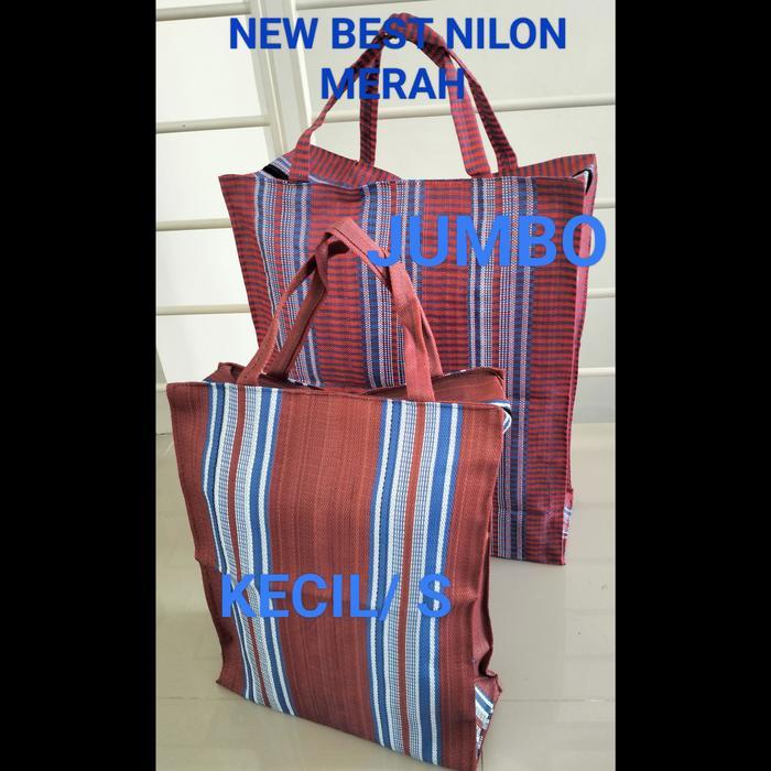 TAS BELANJA NILON SENAR TOTE BAG KECIL JUMBO TAS PASAR/TAS AYAM ZIPPER