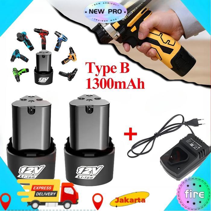 NEW Battery 12v 1300mah Baterai Bor Tanpa Kabel 12v , Baterai Ori Batrei 12v 12 Volt Bor Cas