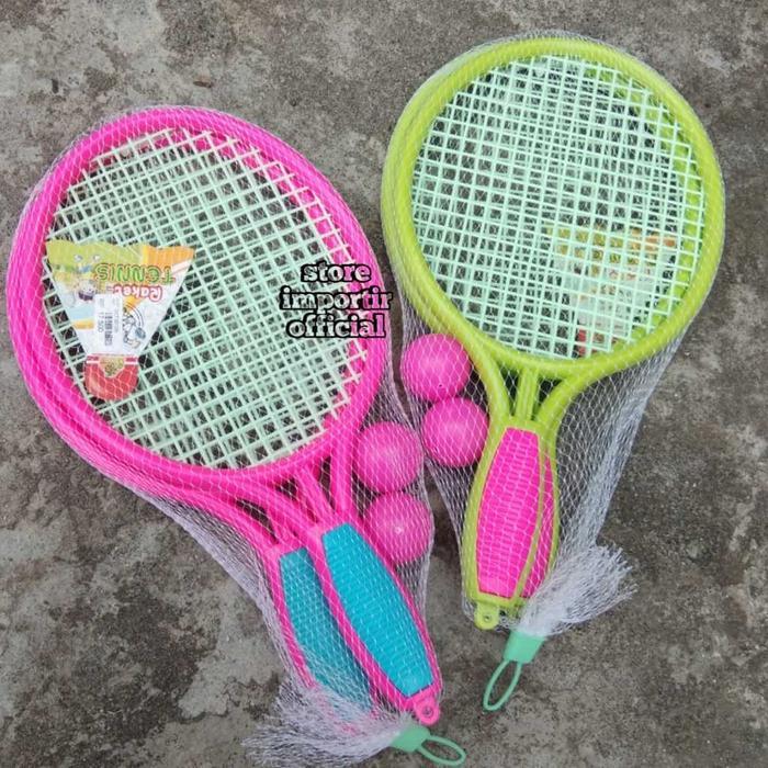 Premium Mainan Anak Raket Bola Tenis Isi 2 Pcs Oct 507 Raket Plastik Jala Murah Mainan Anak Raket