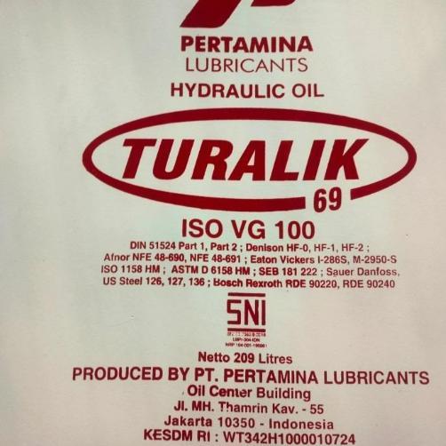 OLI PERTAMINA HIDROLIK TURALIK 69 ISO VG 100 / 209 LITER