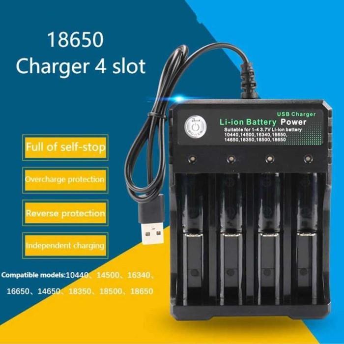 Charger Baterai Casan Batre 18650 18350 18500 4 Slot USB Power