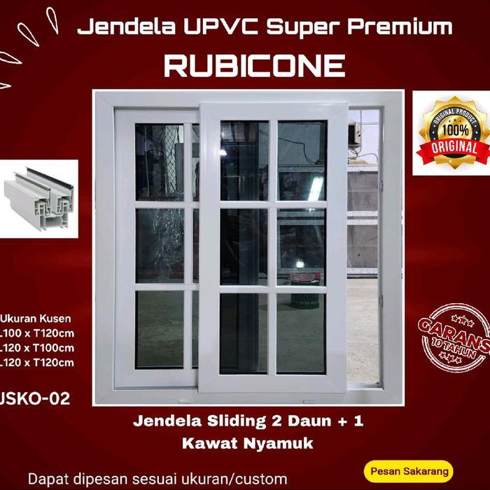 Jendela Sliding 3 In 1- Upvc Rubicone-Super Premium-Jsko 02-2 Daun+1 Daun Kawat Nyamuk-Kaca 5Mm